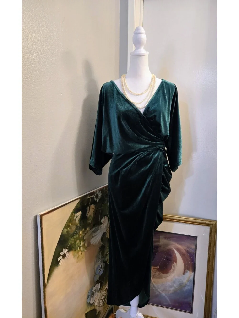 Baltic Born NWT Derp Green Brendyn Ruched Velvet Midi Dress in Emerald Size XL - Picture 5 of 8